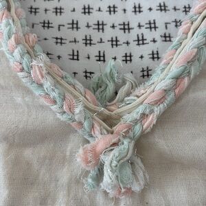 Barine cotton caftan,natural/peach/green/lite blue w/metallic thread,tassels, OS